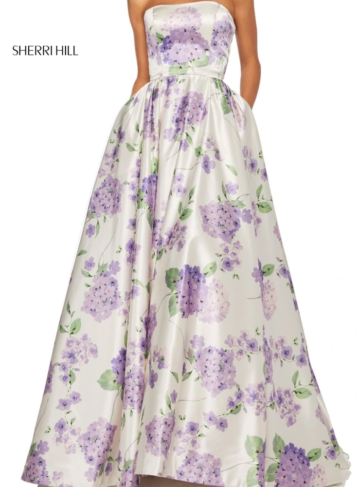 Strapless sherri hill ball gown floral